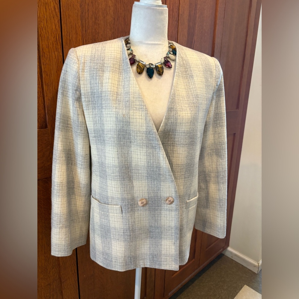 Michelle Stuart Oversized Plaid Wool Blazer Size 12 Vintage